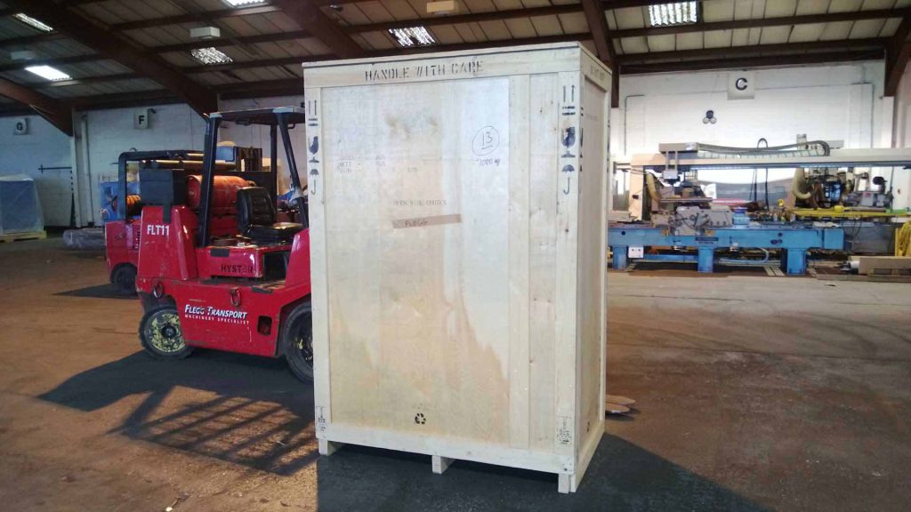 Large machinery crate prepared for relocation to Australia